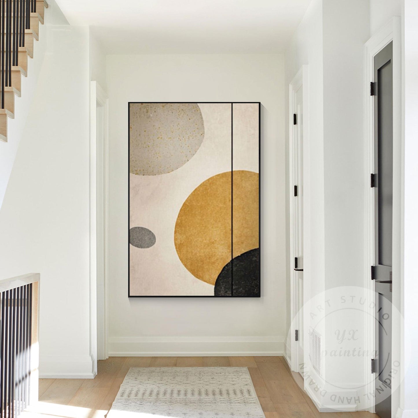 Minimalist Abstract Geometric Wall Art Canvas, Neutral Beige Gold Circle Paintin #2