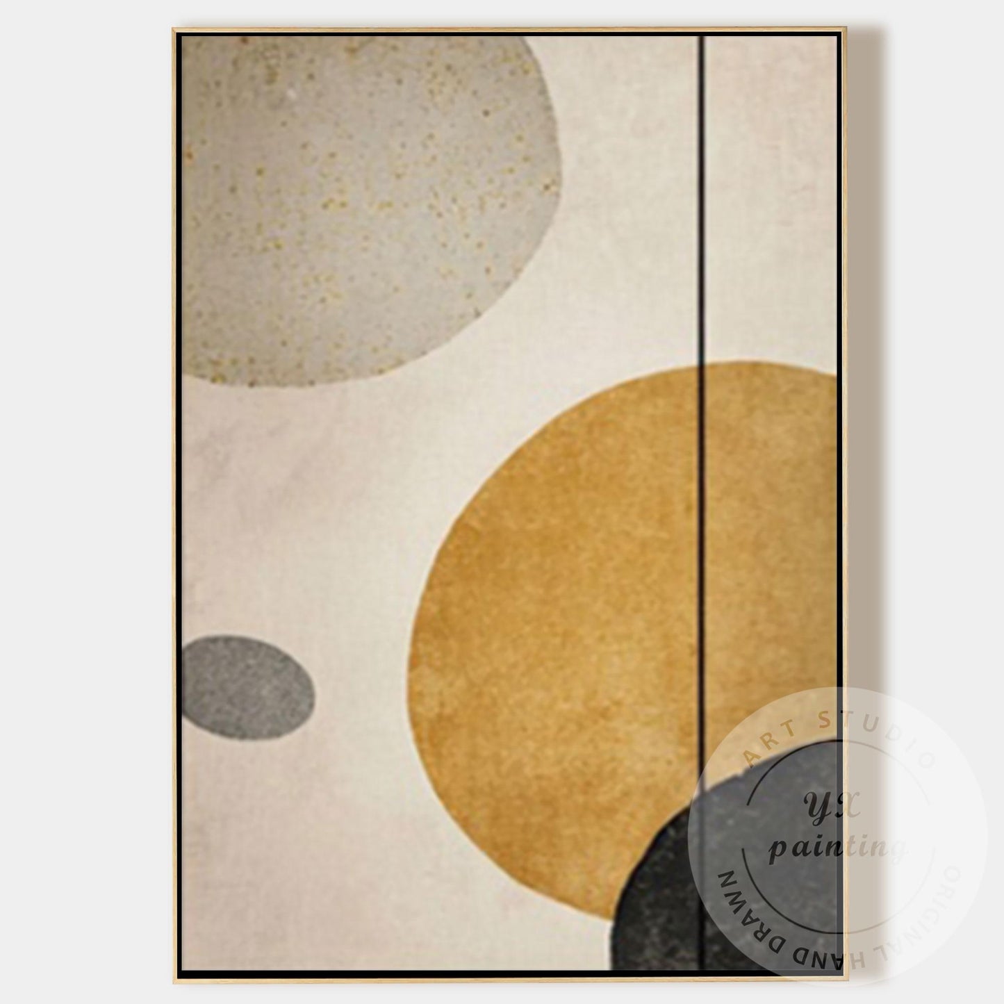 Minimalist Abstract Geometric Wall Art Canvas, Neutral Beige Gold Circle Paintin #11