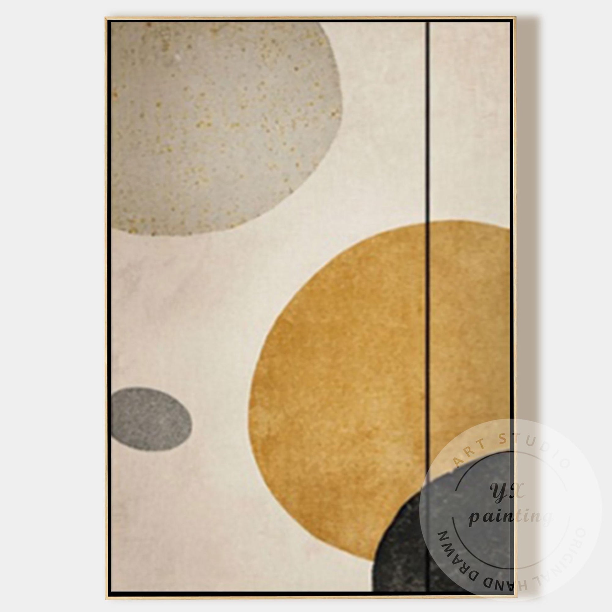 Minimalist Abstract Geometric Wall Art Canvas, Neutral Beige Gold Circle Paintin #11