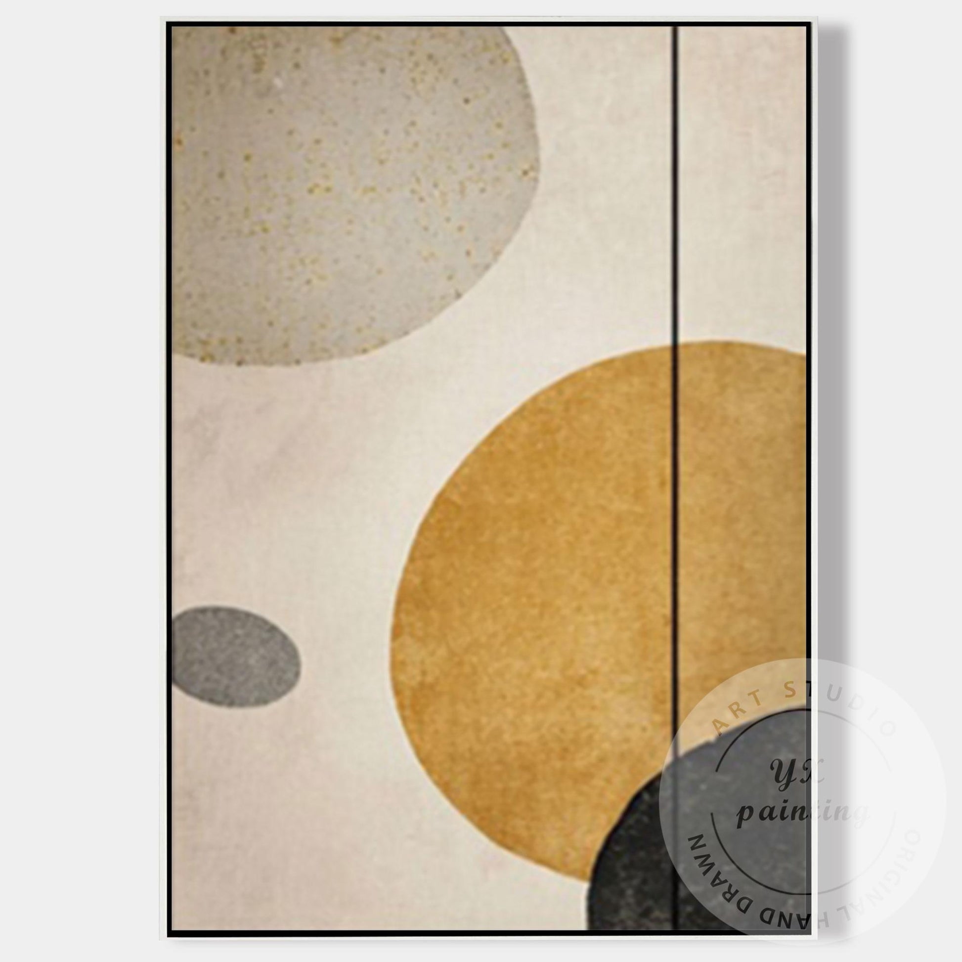 Minimalist Abstract Geometric Wall Art Canvas, Neutral Beige Gold Circle Paintin #6