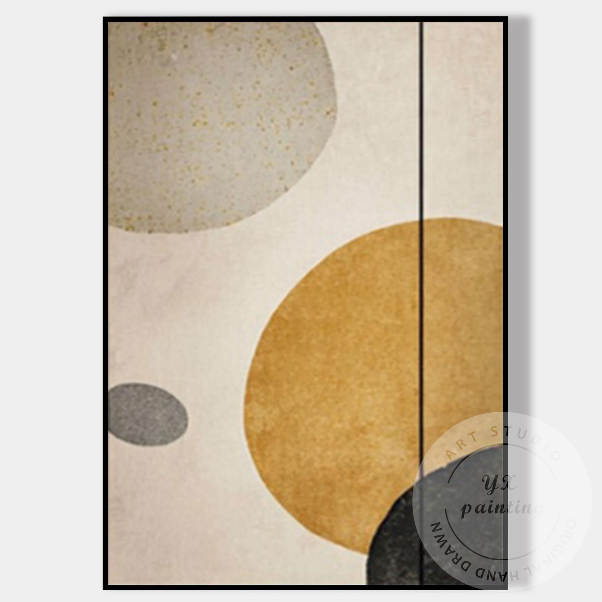 Minimalist Abstract Geometric Wall Art Canvas, Neutral Beige Gold Circle Paintin #7
