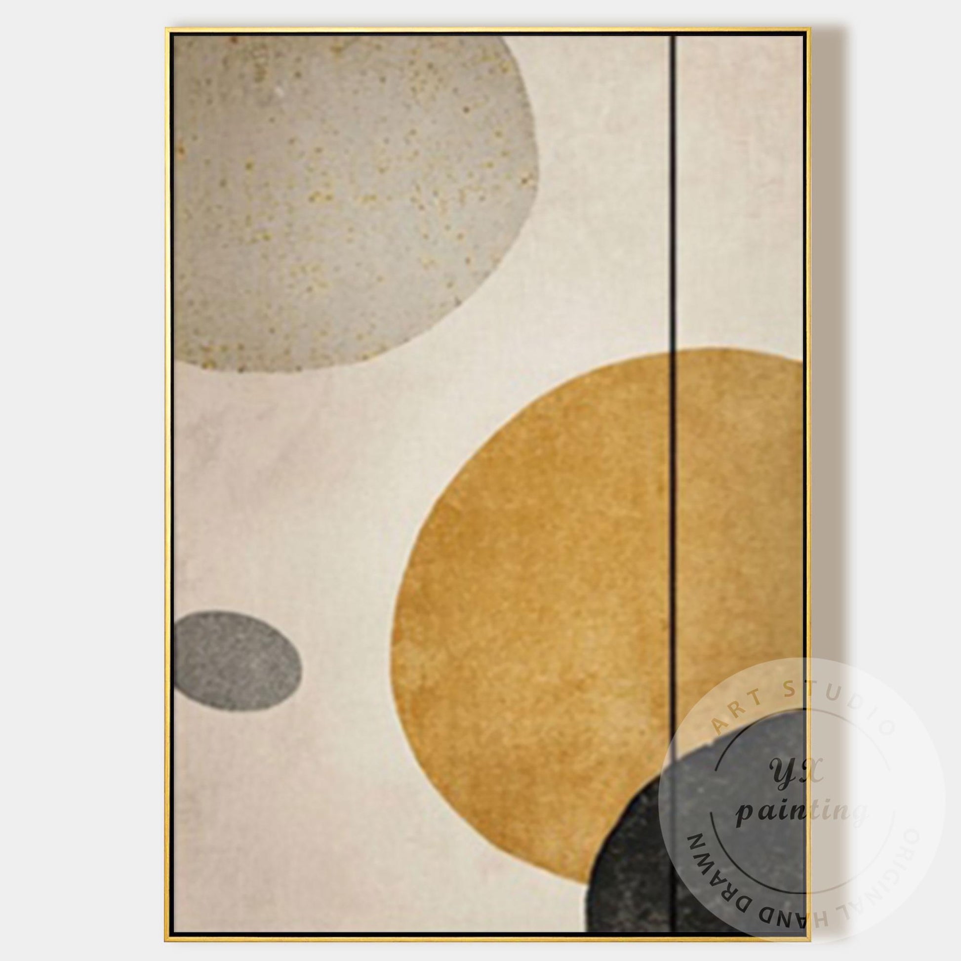 Minimalist Abstract Geometric Wall Art Canvas, Neutral Beige Gold Circle Paintin #8
