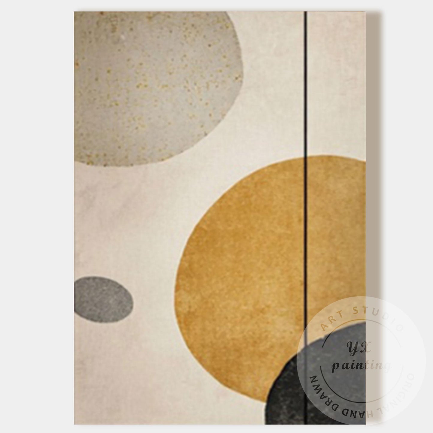 Minimalist Abstract Geometric Wall Art Canvas, Neutral Beige Gold Circle Paintin #9