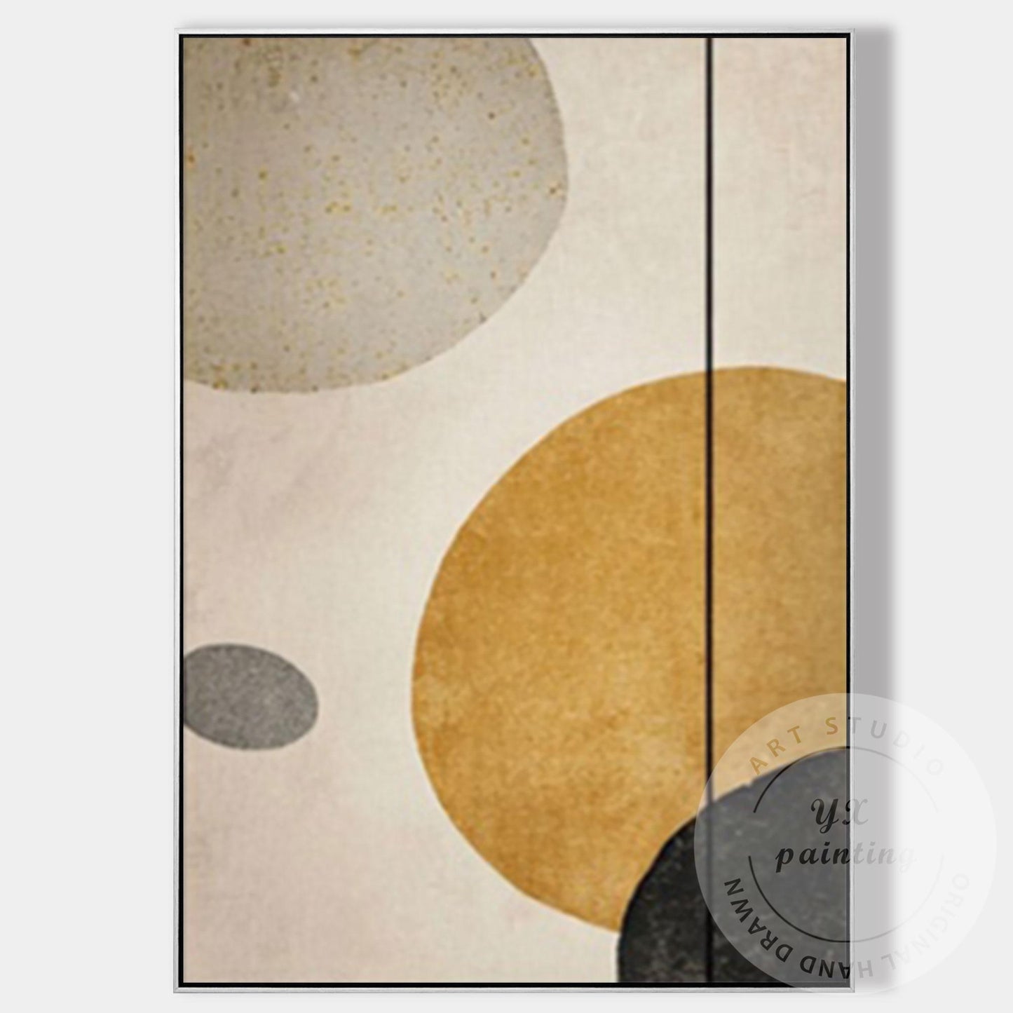 Minimalist Abstract Geometric Wall Art Canvas, Neutral Beige Gold Circle Paintin #10
