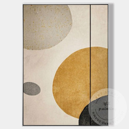 Minimalist Abstract Geometric Wall Art Canvas, Neutral Beige Gold Circle Paintin #10
