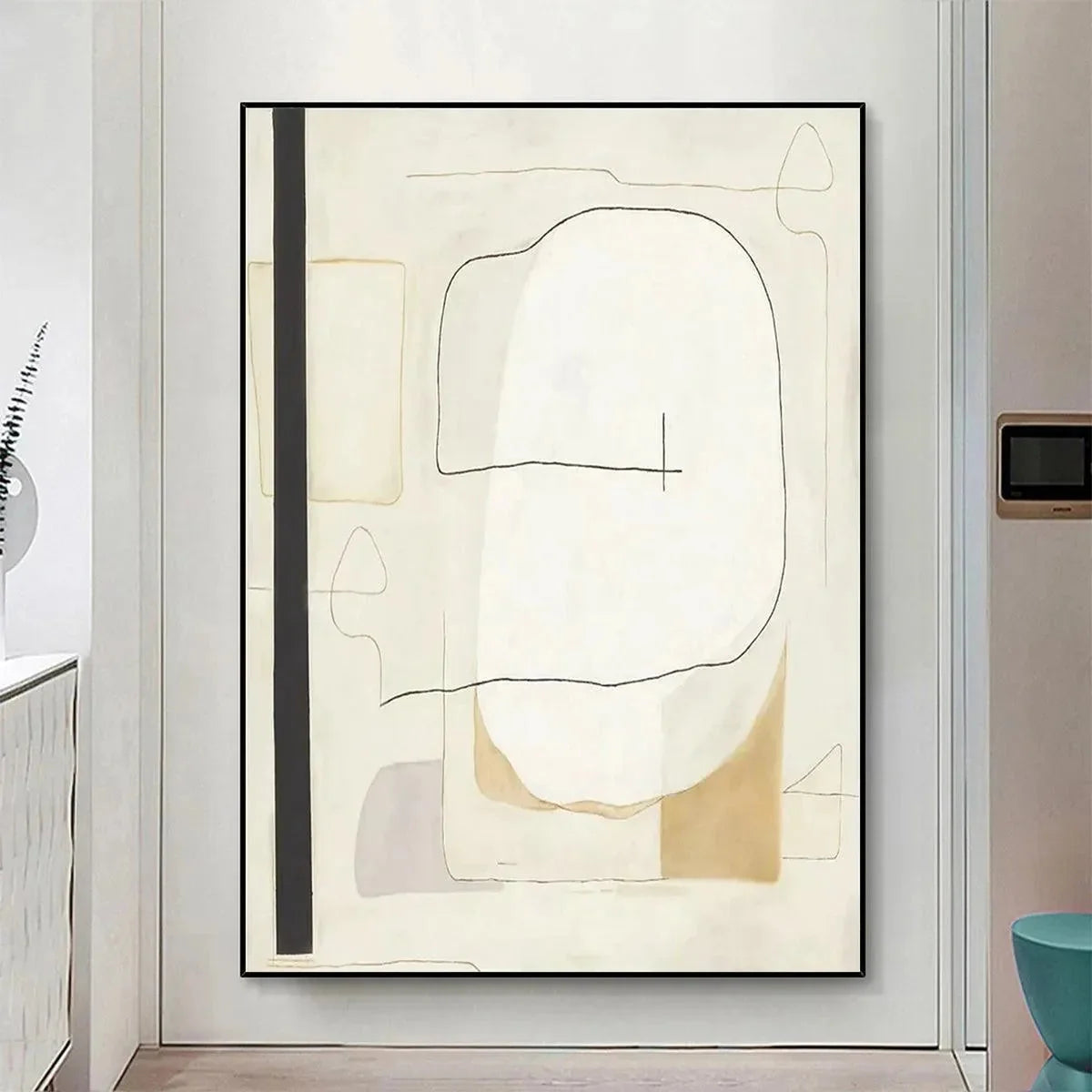 MINIMALIST ABSTRACT: Neutral Abstract Painting, Square Wall Art | gold frame stretched on neutral wall