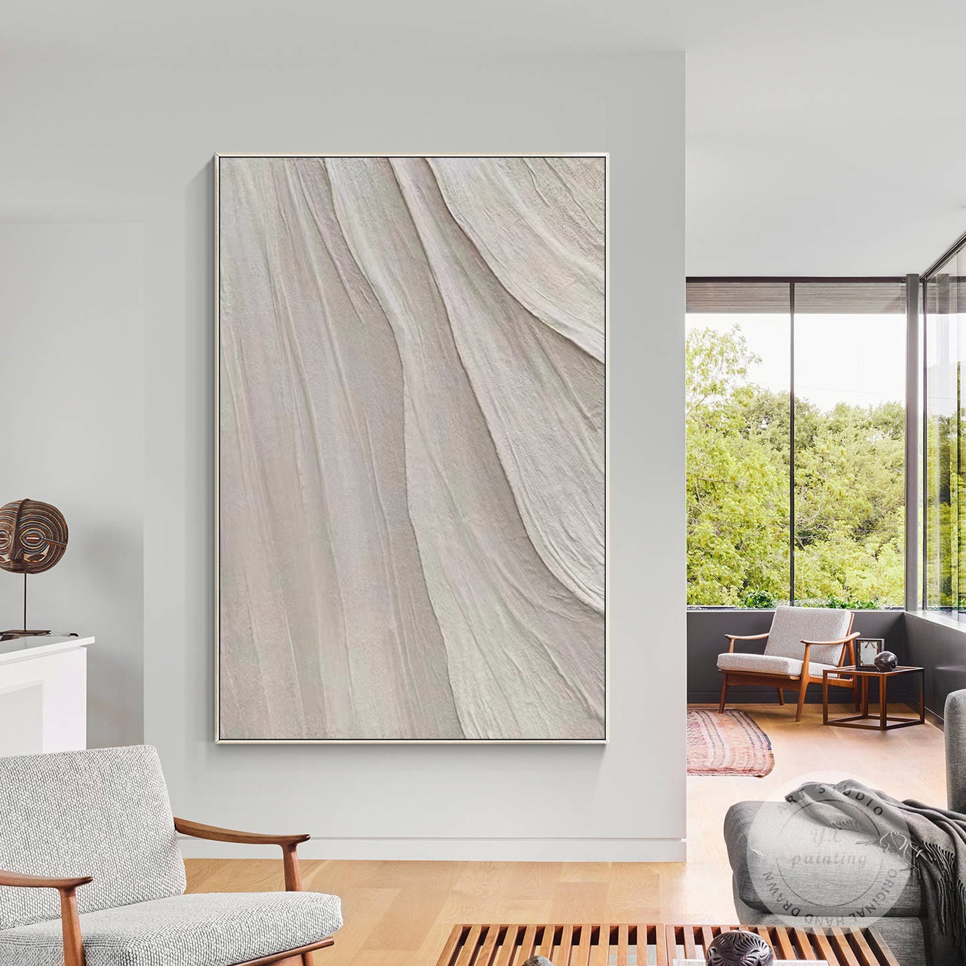 Minimalist Beige Textured Painting: Nordic Modern Framed Wall Art #2