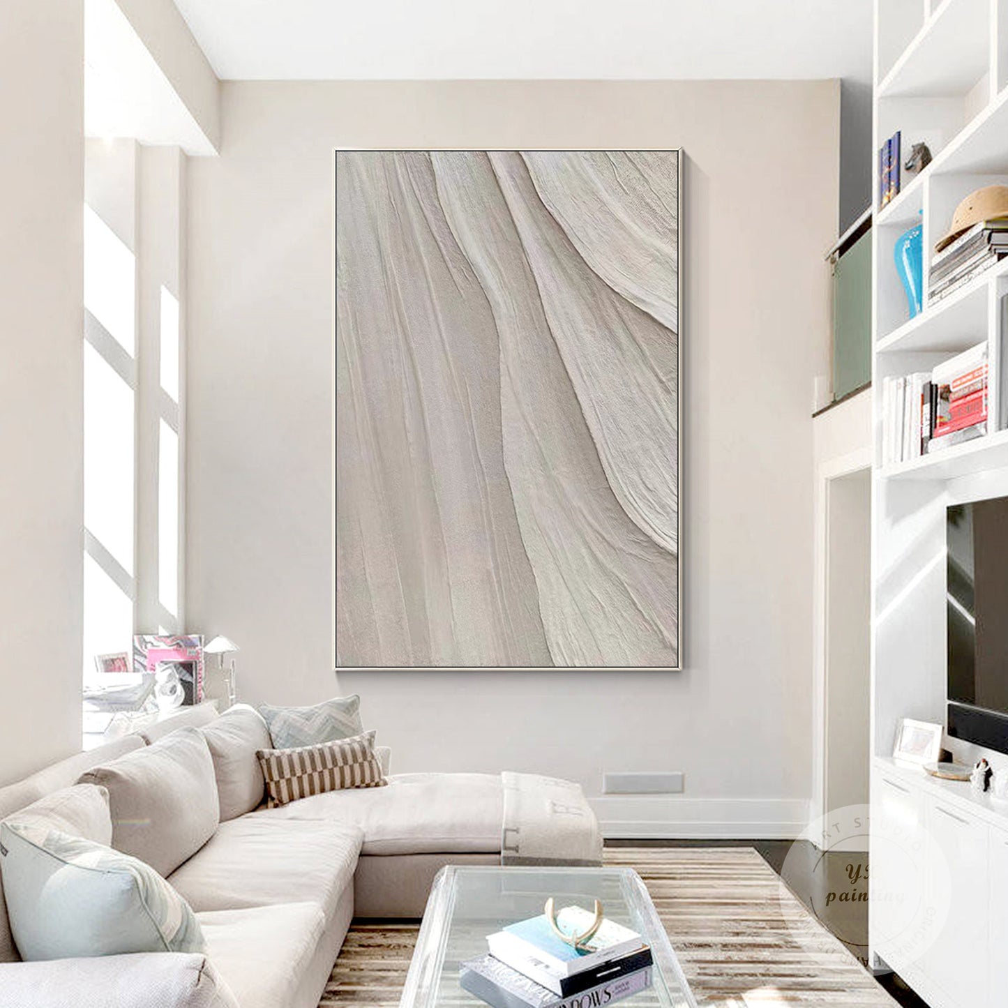 Minimalist Beige Textured Painting: Nordic Modern Framed Wall Art #3