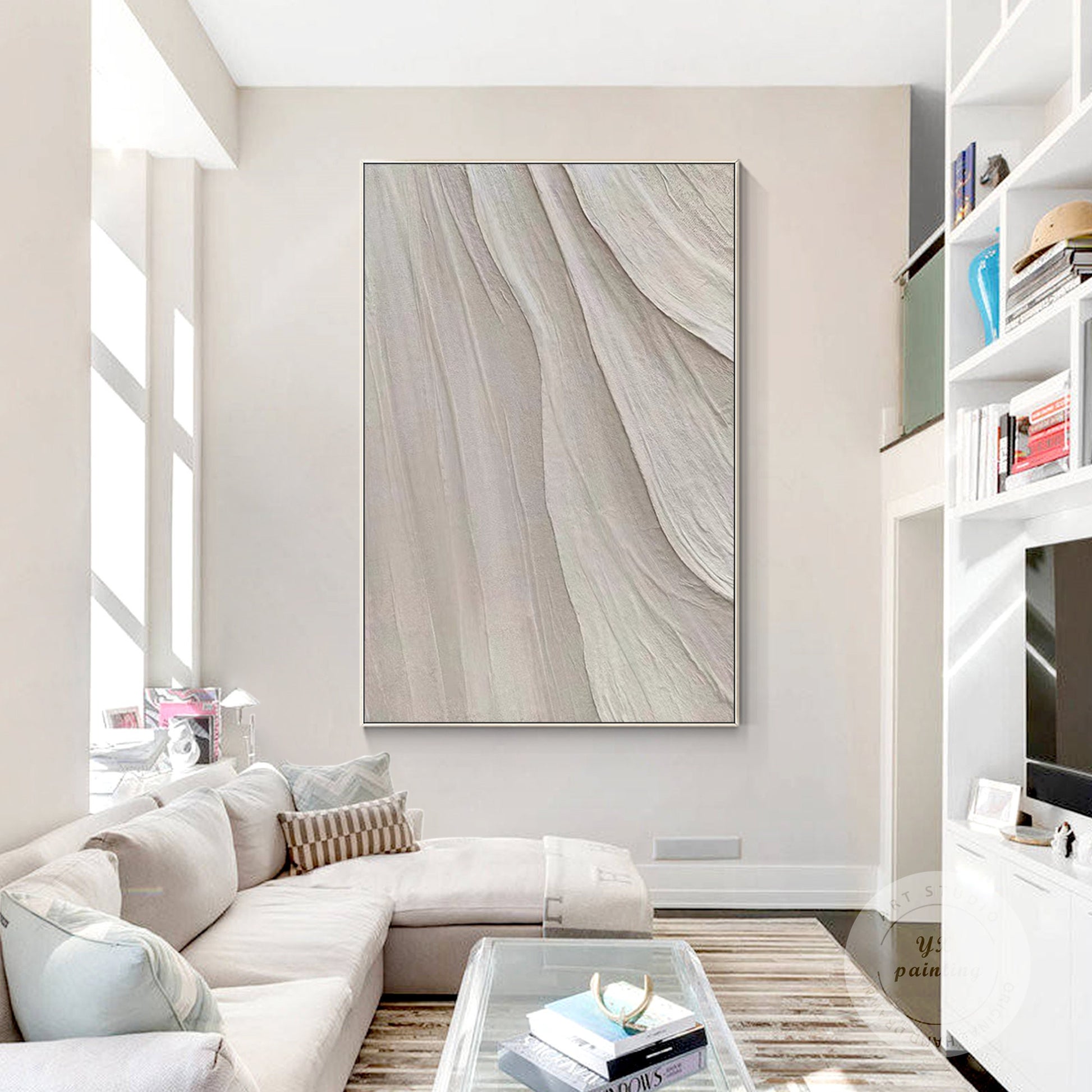 Minimalist Beige Textured Painting: Nordic Modern Framed Wall Art #3