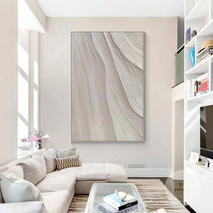 Minimalist Beige Textured Painting: Nordic Modern Framed Wall Art #3