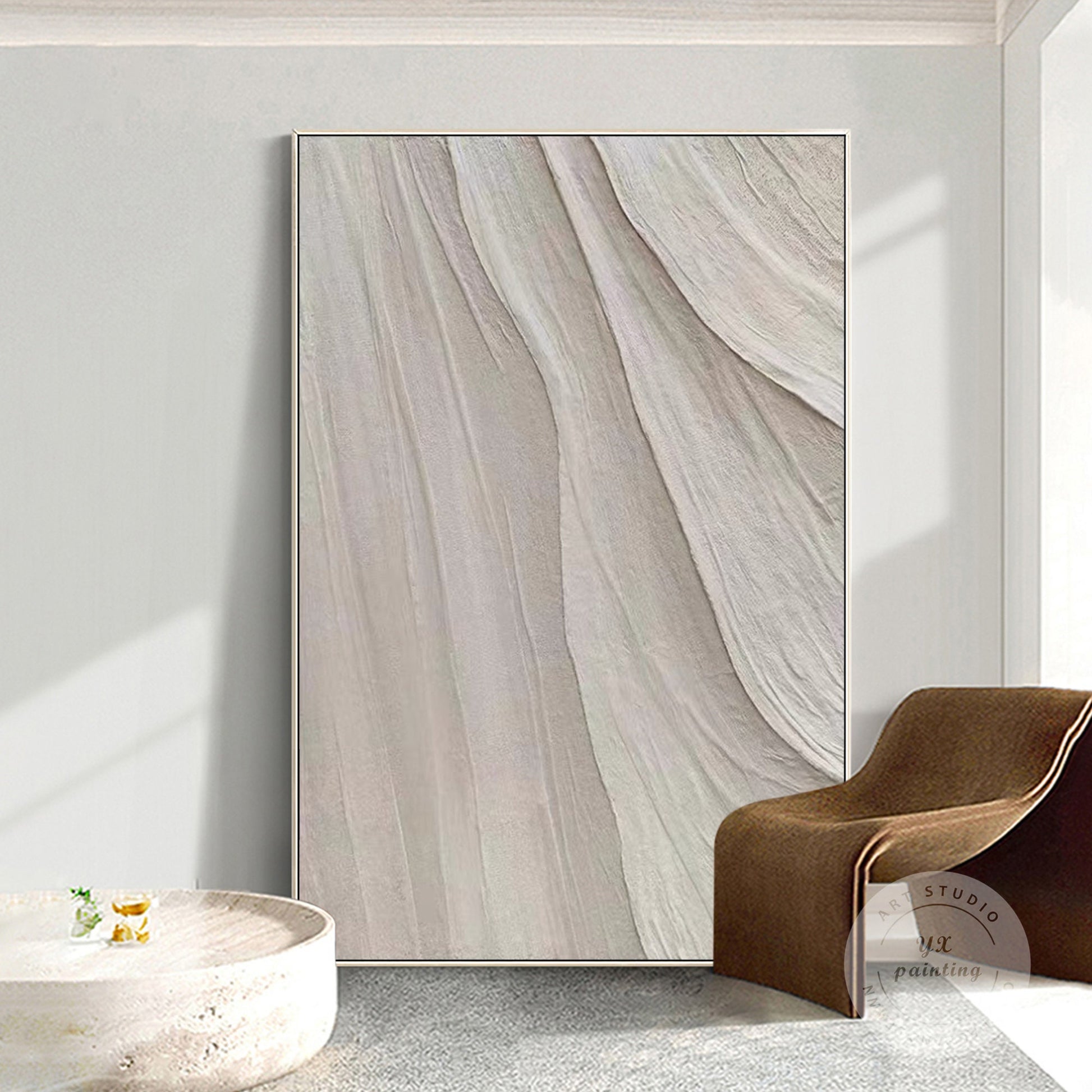 Minimalist Beige Textured Painting: Nordic Modern Framed Wall Art #4