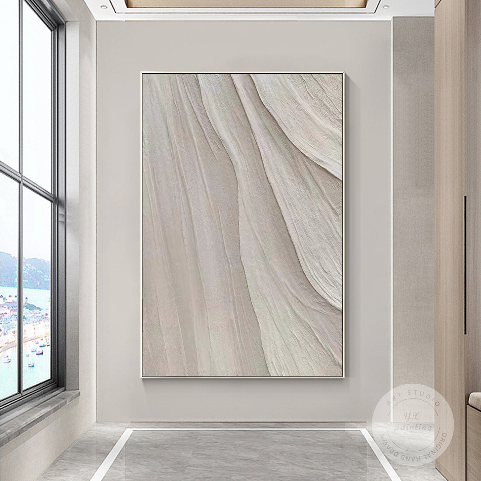 Minimalist Beige Textured Painting: Nordic Modern Framed Wall Art #5