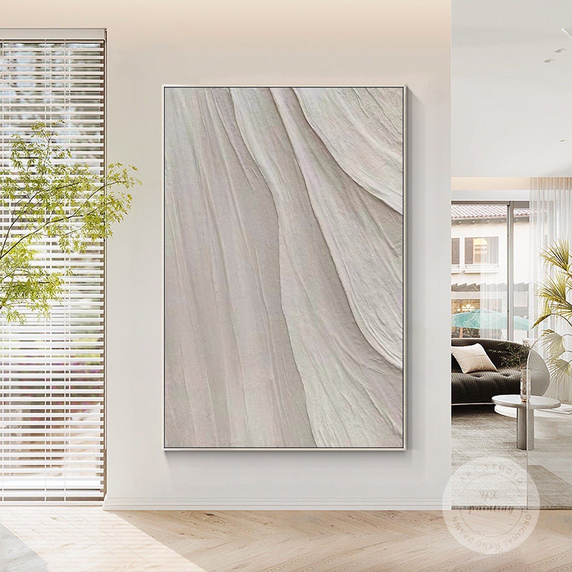 Minimalist Beige Textured Painting: Nordic Modern Framed Wall Art #1