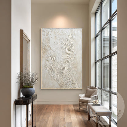 Minimalist Beige Textured Wall Art, Handcrafted Plaster Abstract Canvas, Neutral #2