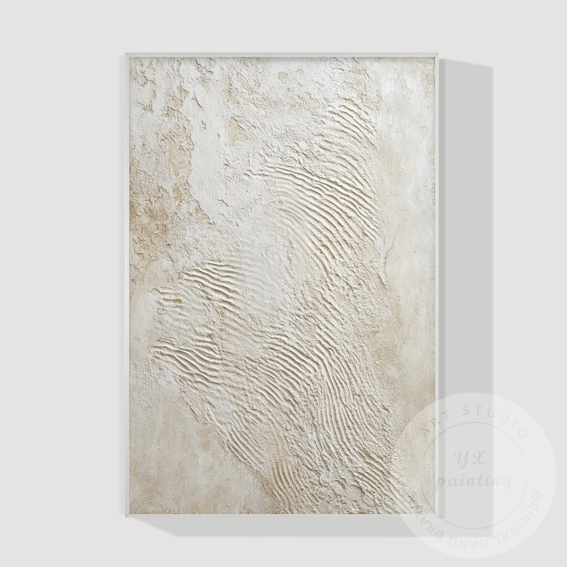 Minimalist Beige Textured Wall Art, Handcrafted Plaster Abstract Canvas, Neutral #11