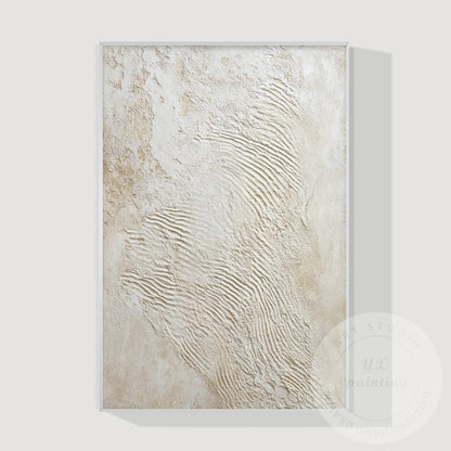 Minimalist Beige Textured Wall Art, Handcrafted Plaster Abstract Canvas, Neutral #11