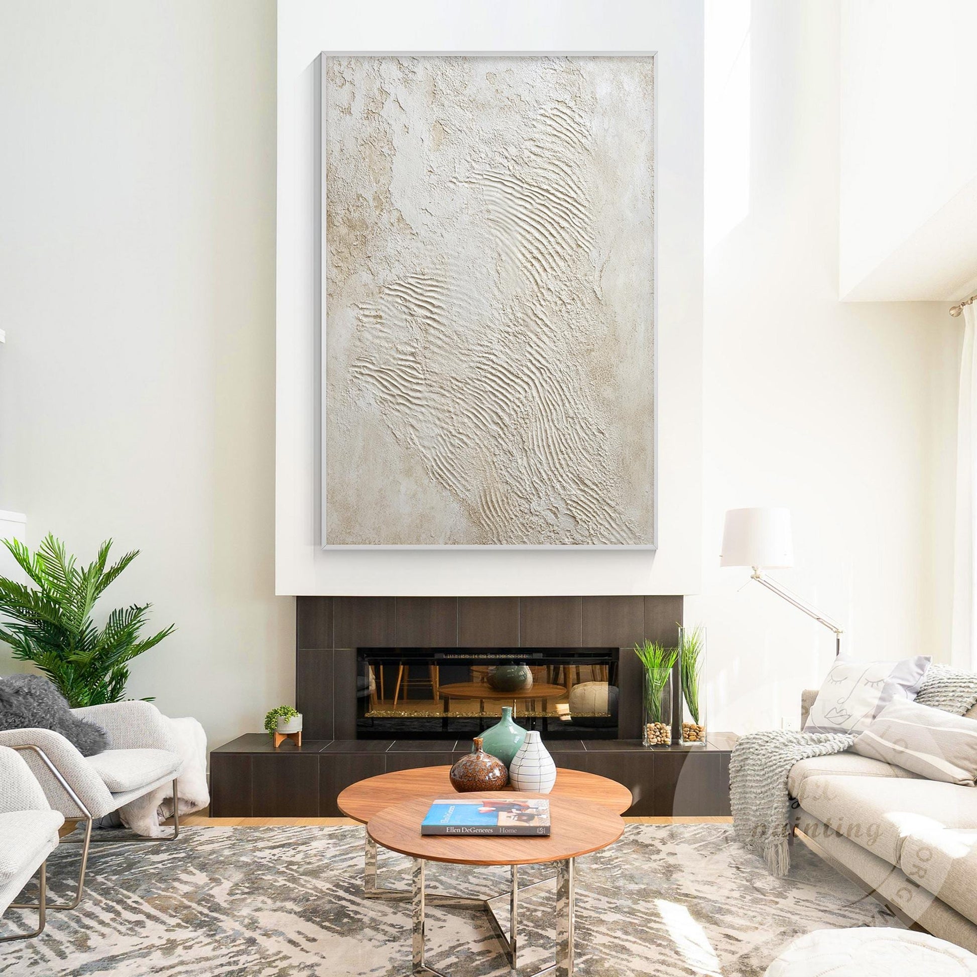 Minimalist Beige Textured Wall Art, Handcrafted Plaster Abstract Canvas, Neutral #3