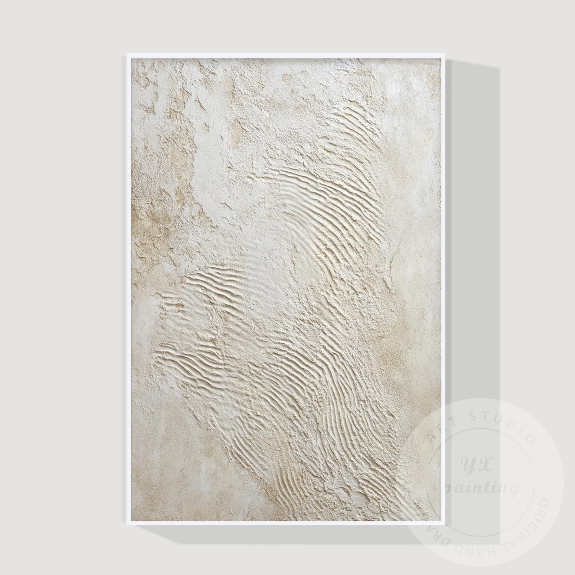 Minimalist Beige Textured Wall Art, Handcrafted Plaster Abstract Canvas, Neutral #7