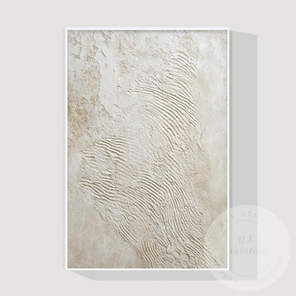 Minimalist Beige Textured Wall Art, Handcrafted Plaster Abstract Canvas, Neutral #7