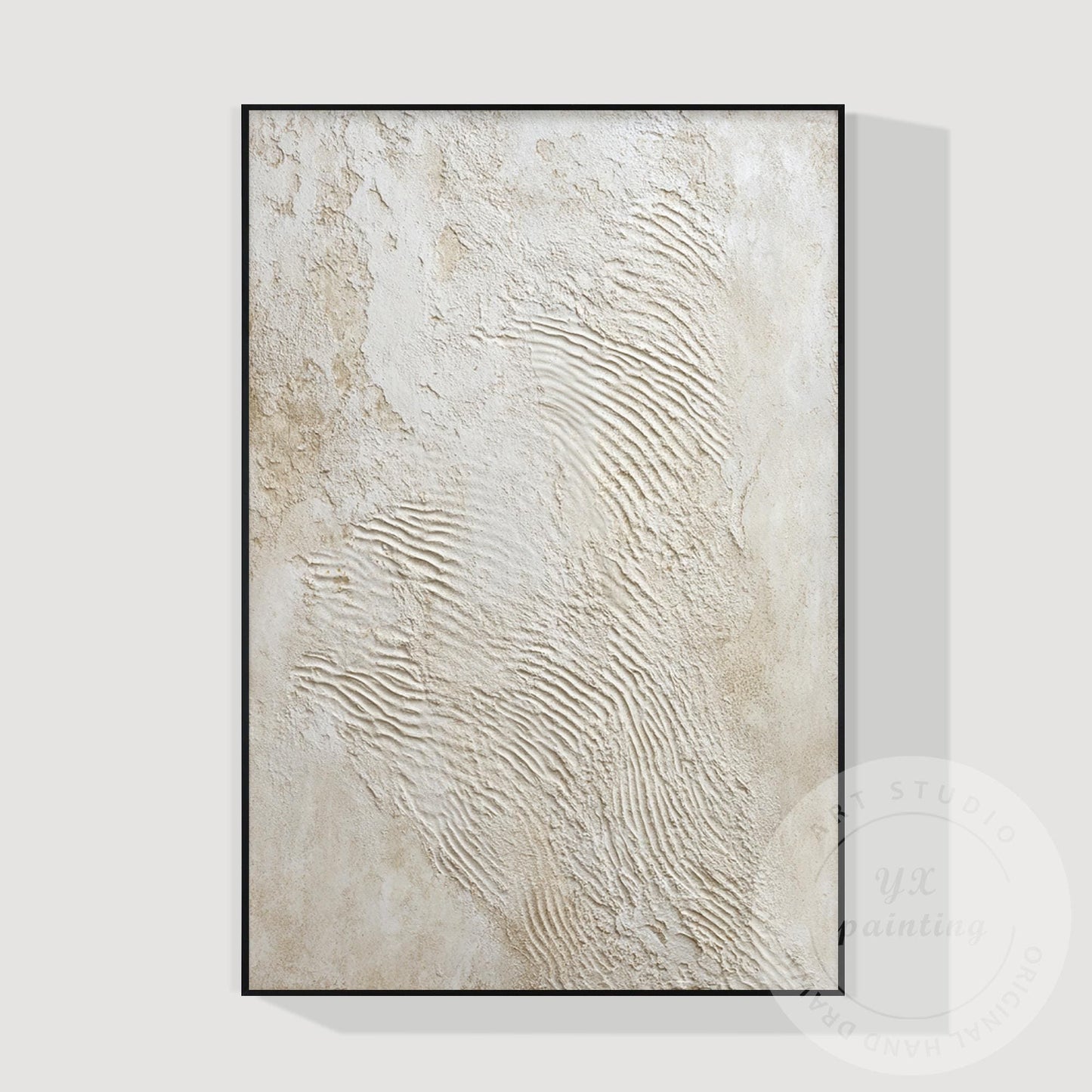 Minimalist Beige Textured Wall Art, Handcrafted Plaster Abstract Canvas, Neutral #8