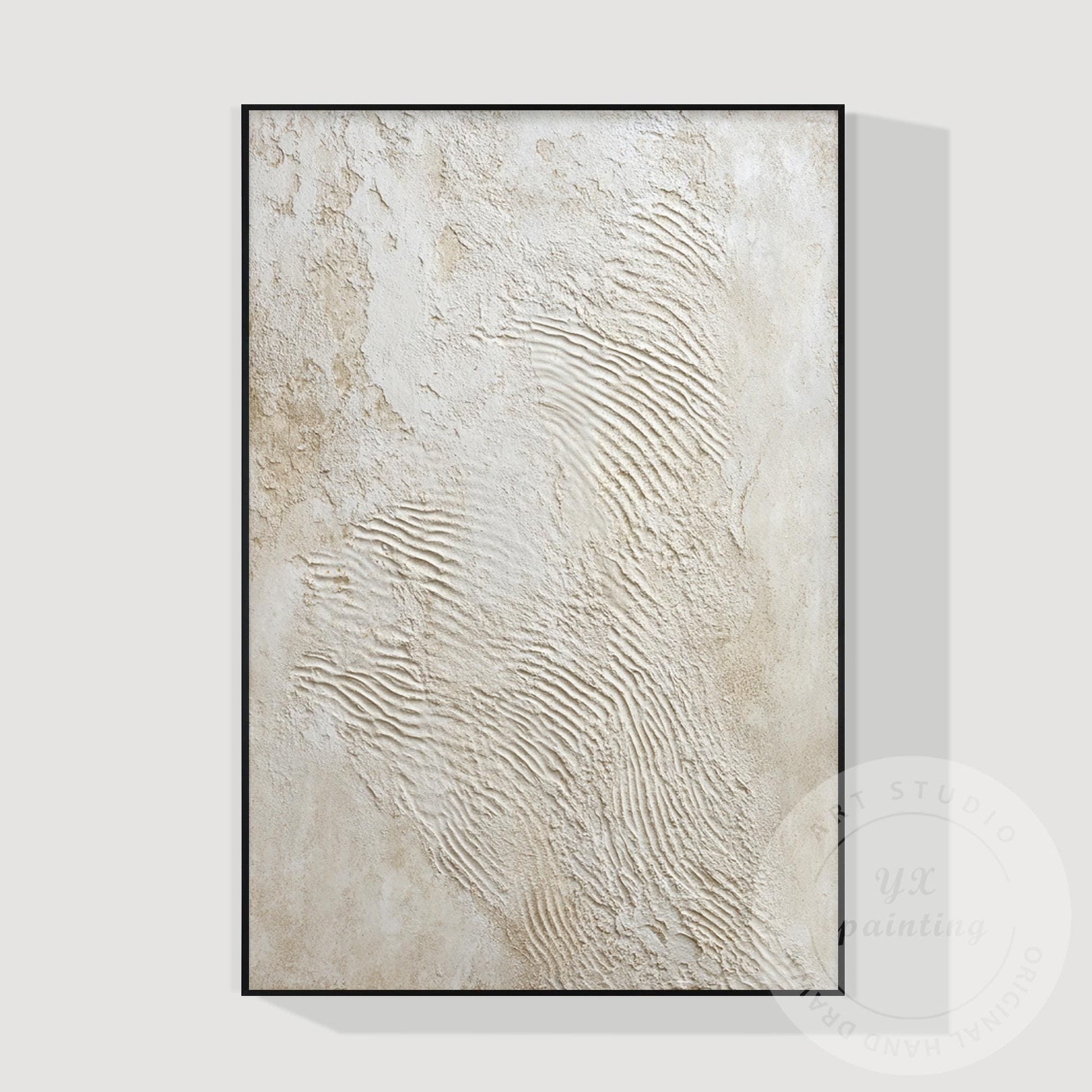 Minimalist Beige Textured Wall Art, Handcrafted Plaster Abstract Canvas, Neutral #8