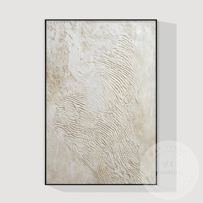 Minimalist Beige Textured Wall Art, Handcrafted Plaster Abstract Canvas, Neutral #8