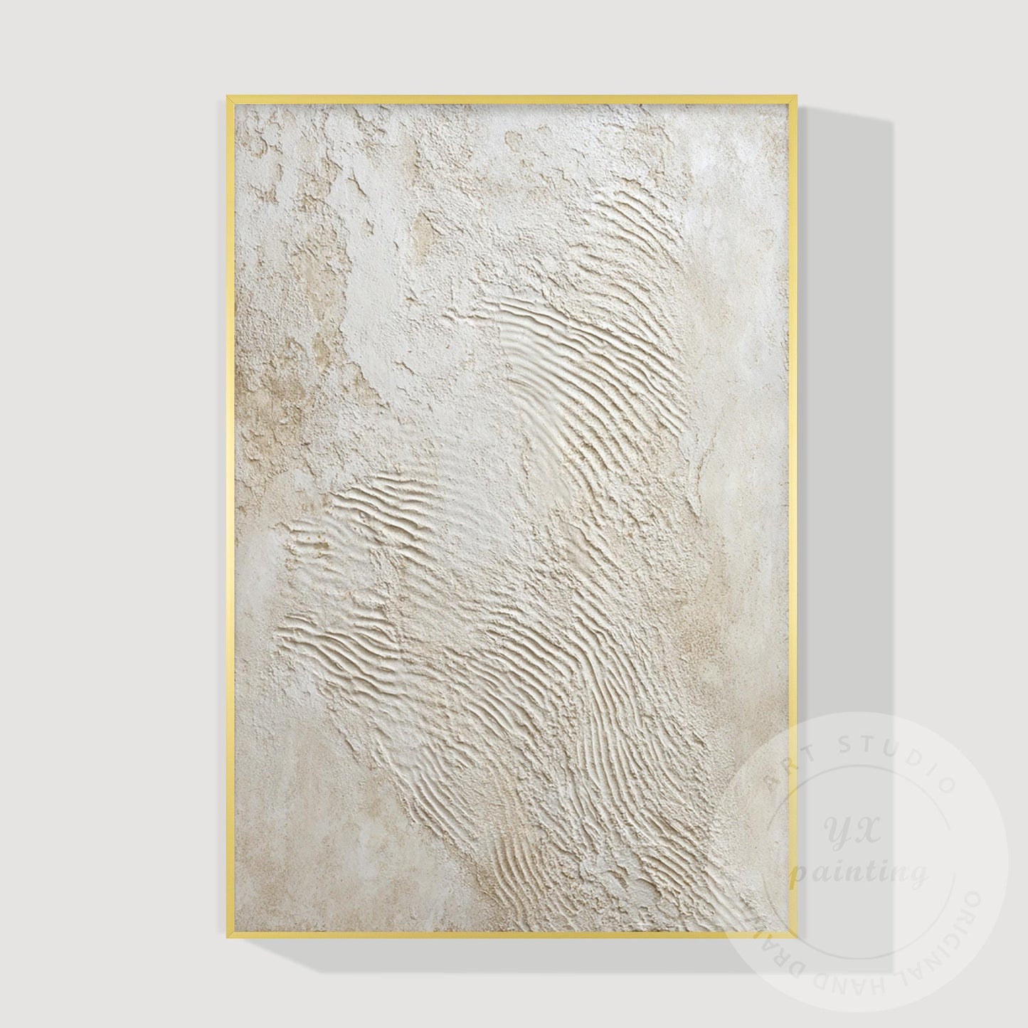 Minimalist Beige Textured Wall Art, Handcrafted Plaster Abstract Canvas, Neutral #10