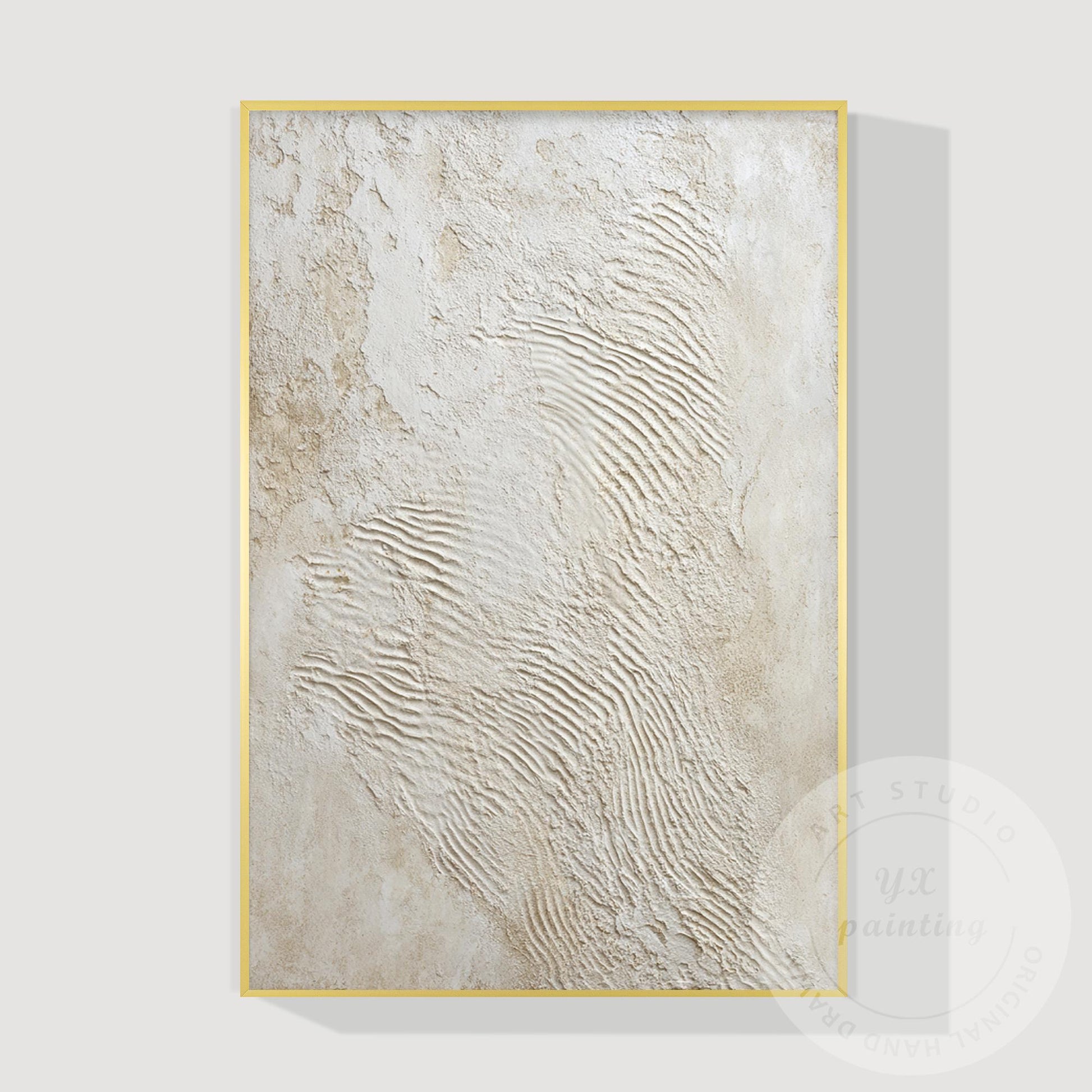 Minimalist Beige Textured Wall Art, Handcrafted Plaster Abstract Canvas, Neutral #10