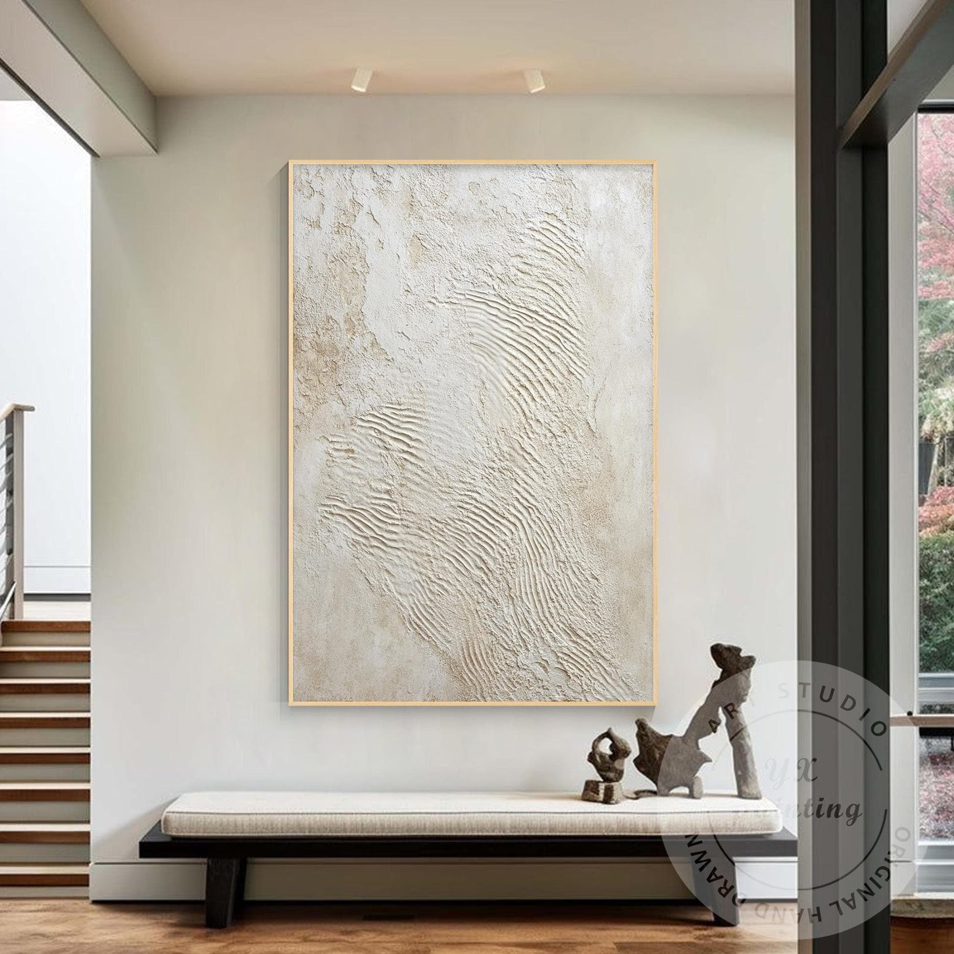 Minimalist Beige Textured Wall Art, Handcrafted Plaster Abstract Canvas, Neutral #1