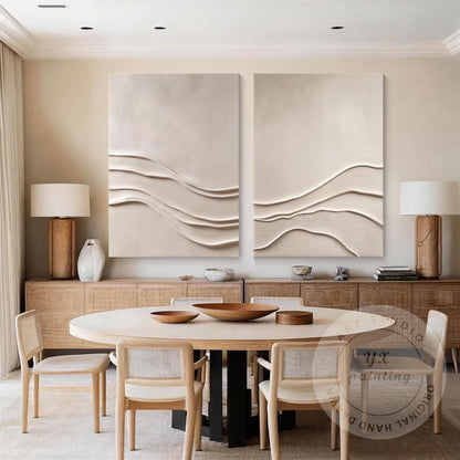 Minimalist Beige Textured Wall Art Set of 2, Abstract Plaster Canvas, Neutral Ja #2