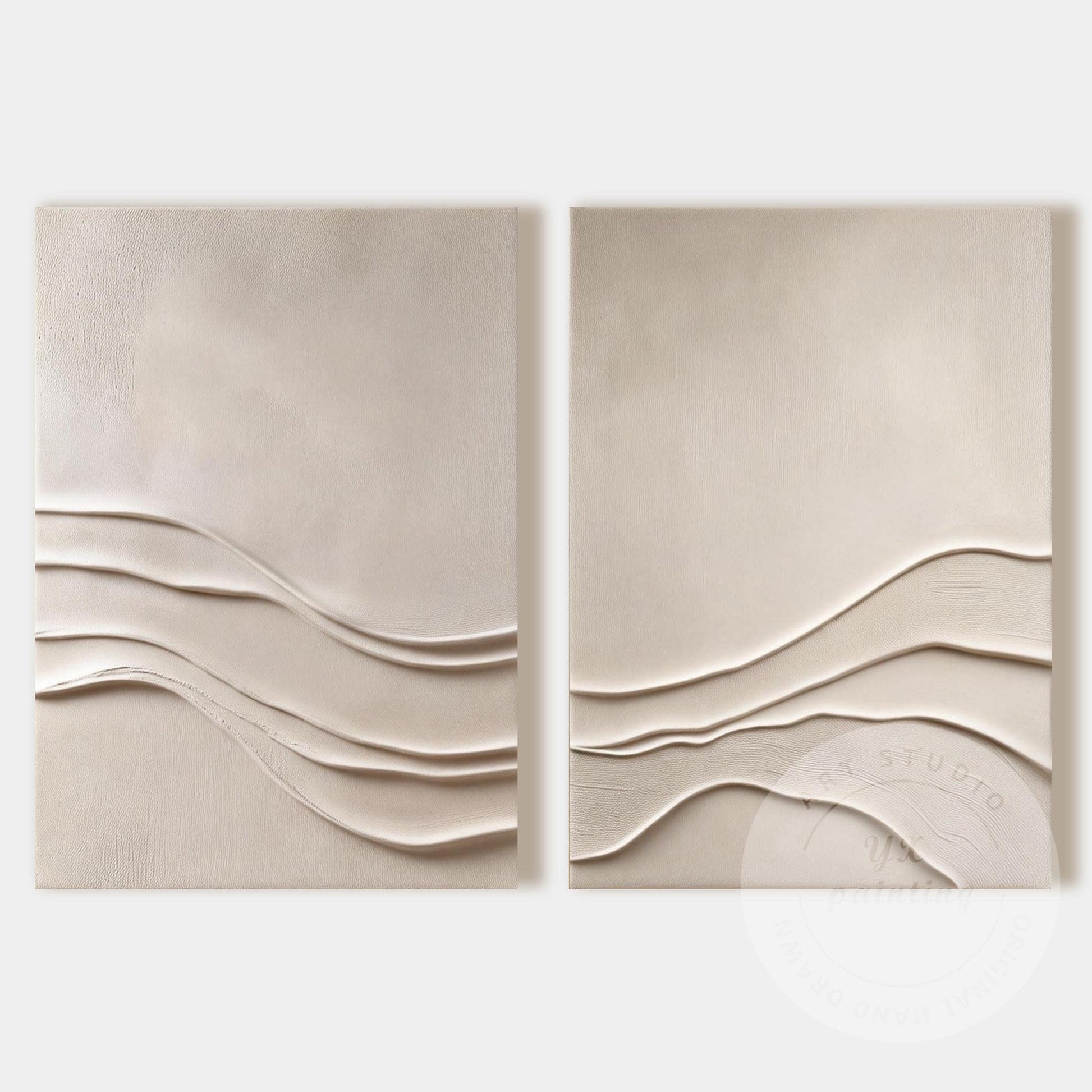 Minimalist Beige Textured Wall Art Set of 2, Abstract Plaster Canvas, Neutral Ja #11