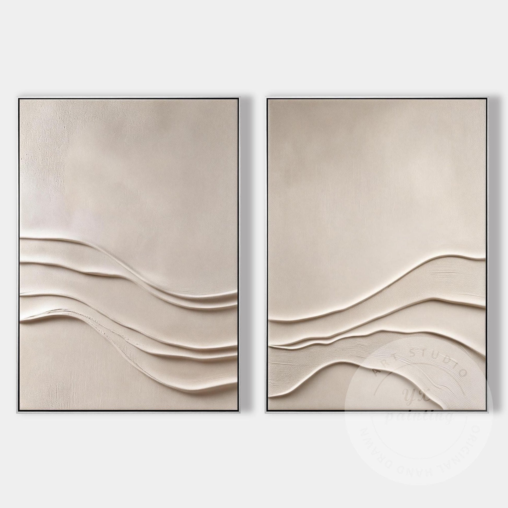 Minimalist Beige Textured Wall Art Set of 2, Abstract Plaster Canvas, Neutral Ja #12