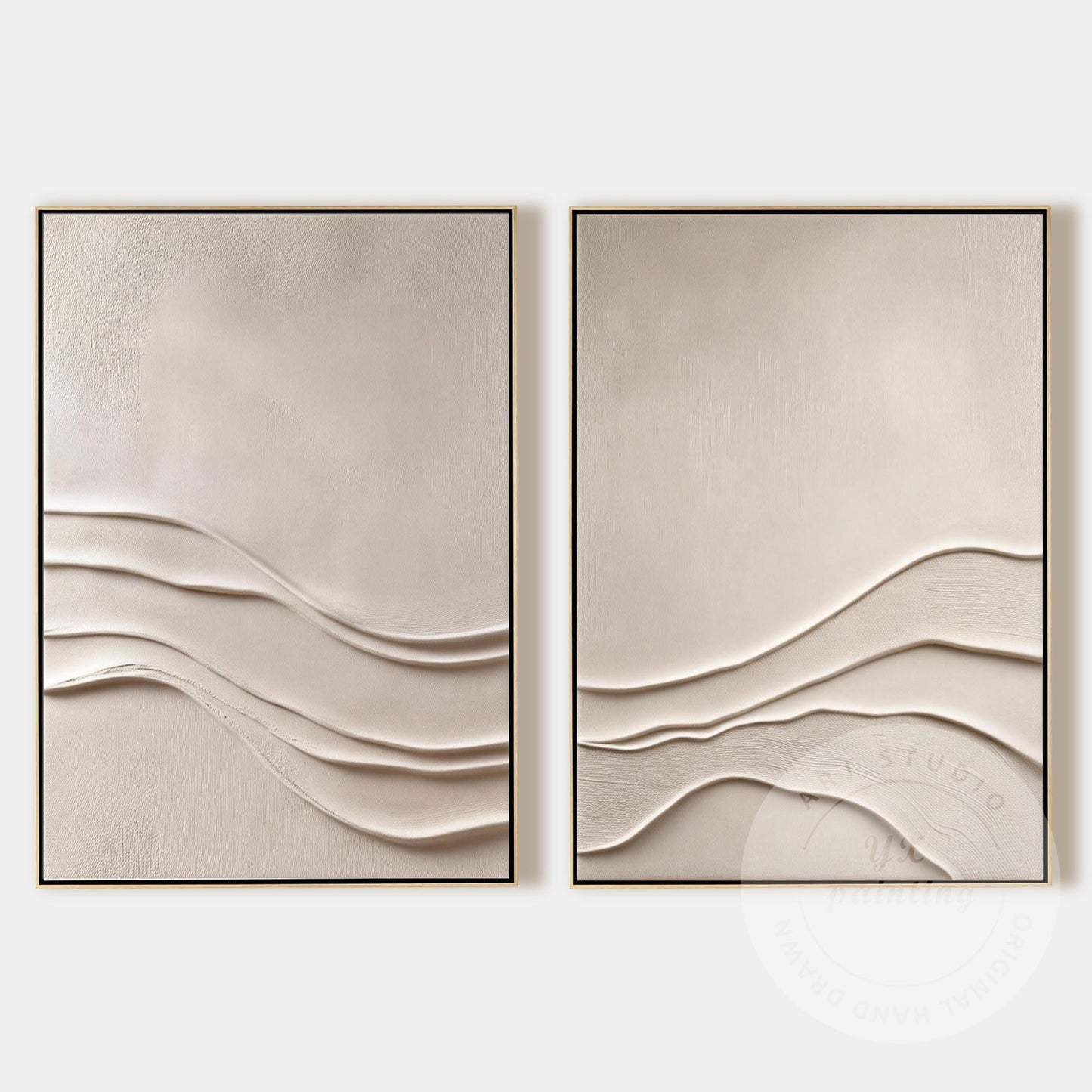 Minimalist Beige Textured Wall Art Set of 2, Abstract Plaster Canvas, Neutral Ja #13