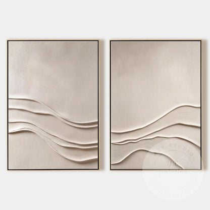 Minimalist Beige Textured Wall Art Set of 2, Abstract Plaster Canvas, Neutral Ja #13