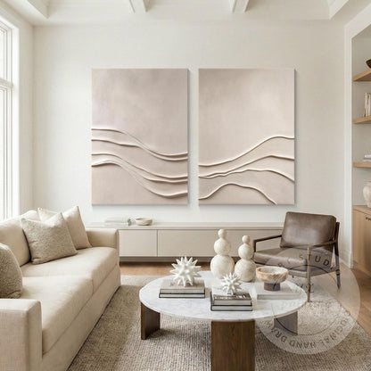 Minimalist Beige Textured Wall Art Set of 2, Abstract Plaster Canvas, Neutral Ja #3