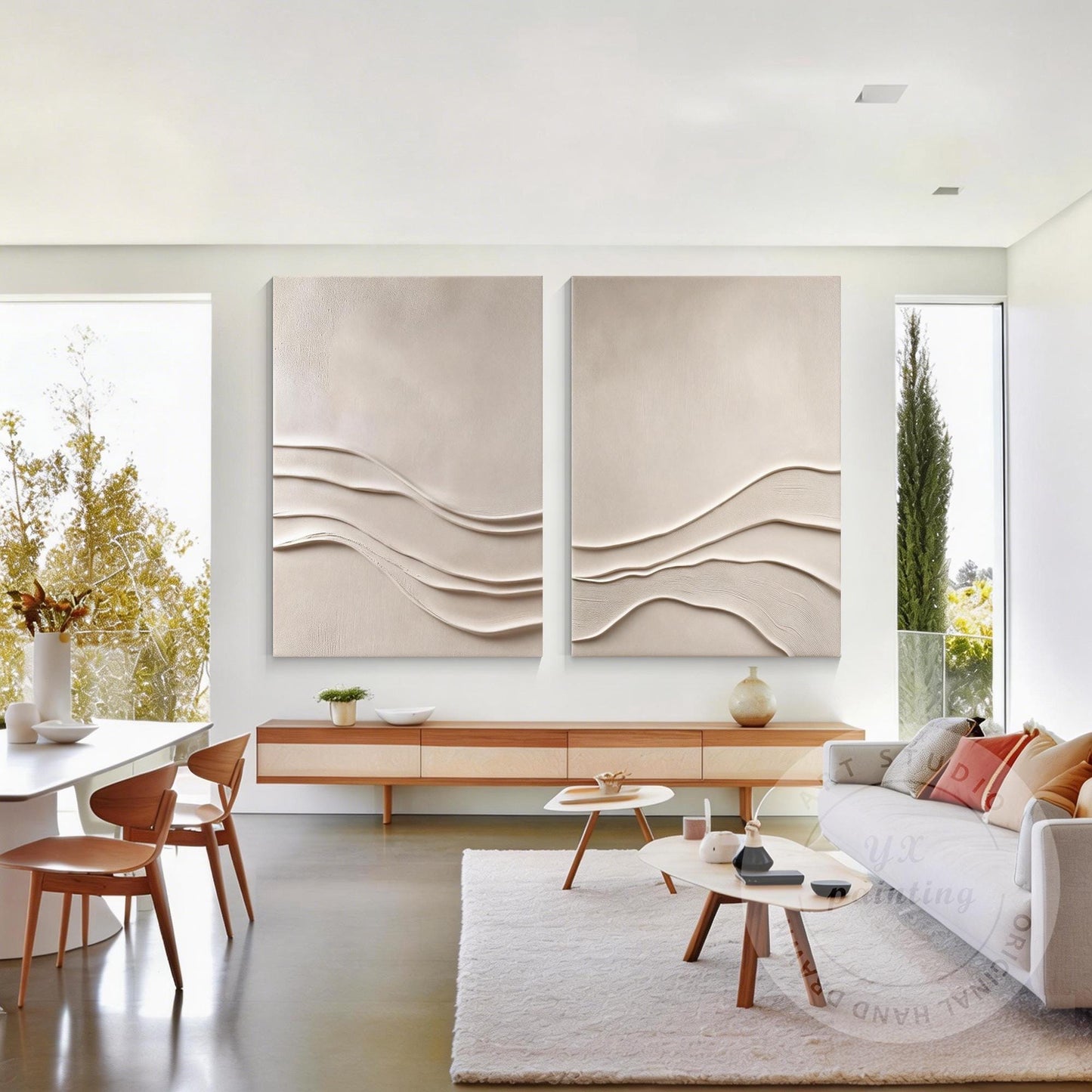Minimalist Beige Textured Wall Art Set of 2, Abstract Plaster Canvas, Neutral Ja #5