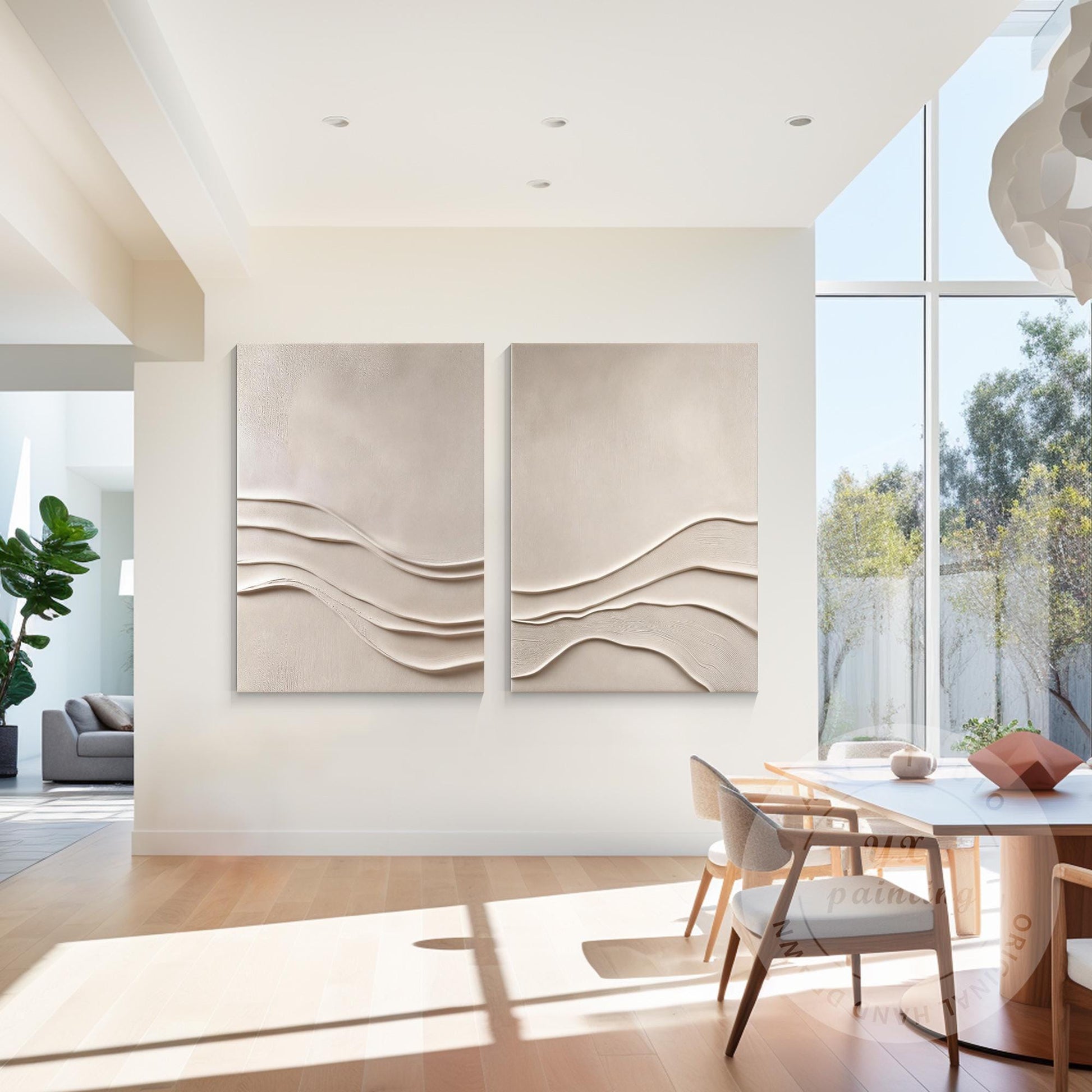 Minimalist Beige Textured Wall Art Set of 2, Abstract Plaster Canvas, Neutral Ja #6