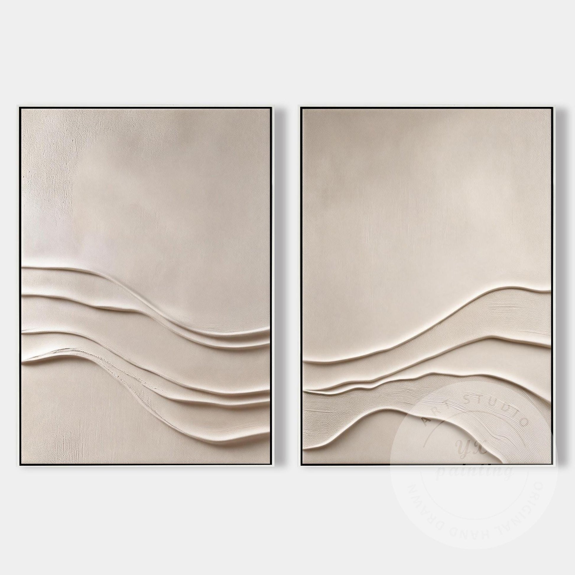 Minimalist Beige Textured Wall Art Set of 2, Abstract Plaster Canvas, Neutral Ja #8