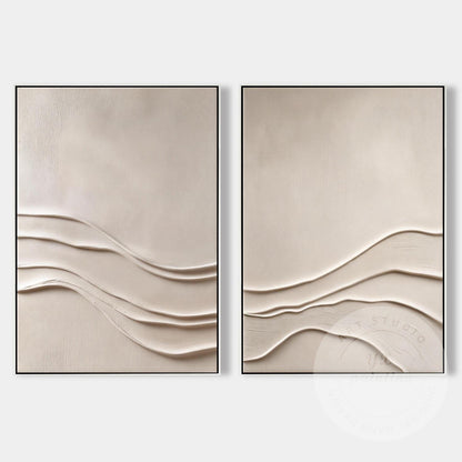 Minimalist Beige Textured Wall Art Set of 2, Abstract Plaster Canvas, Neutral Ja #8