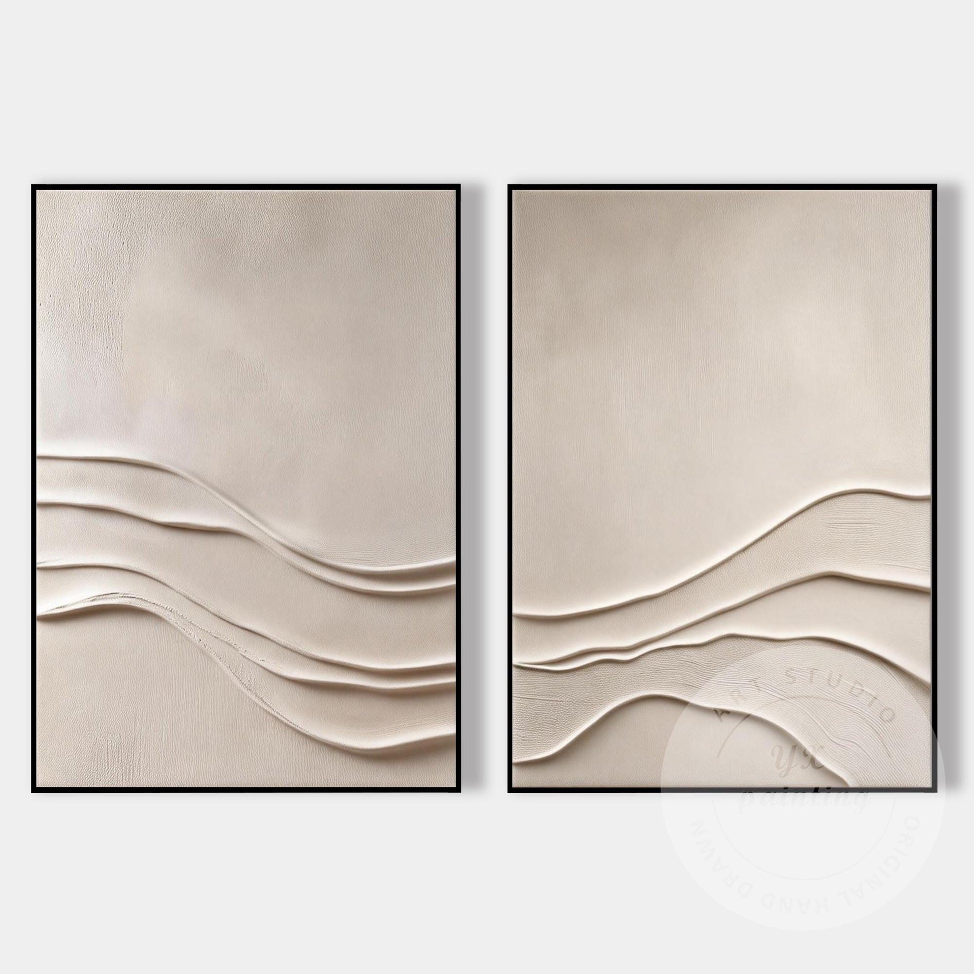 Minimalist Beige Textured Wall Art Set of 2, Abstract Plaster Canvas, Neutral Ja #9