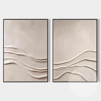 Minimalist Beige Textured Wall Art Set of 2, Abstract Plaster Canvas, Neutral Ja #9