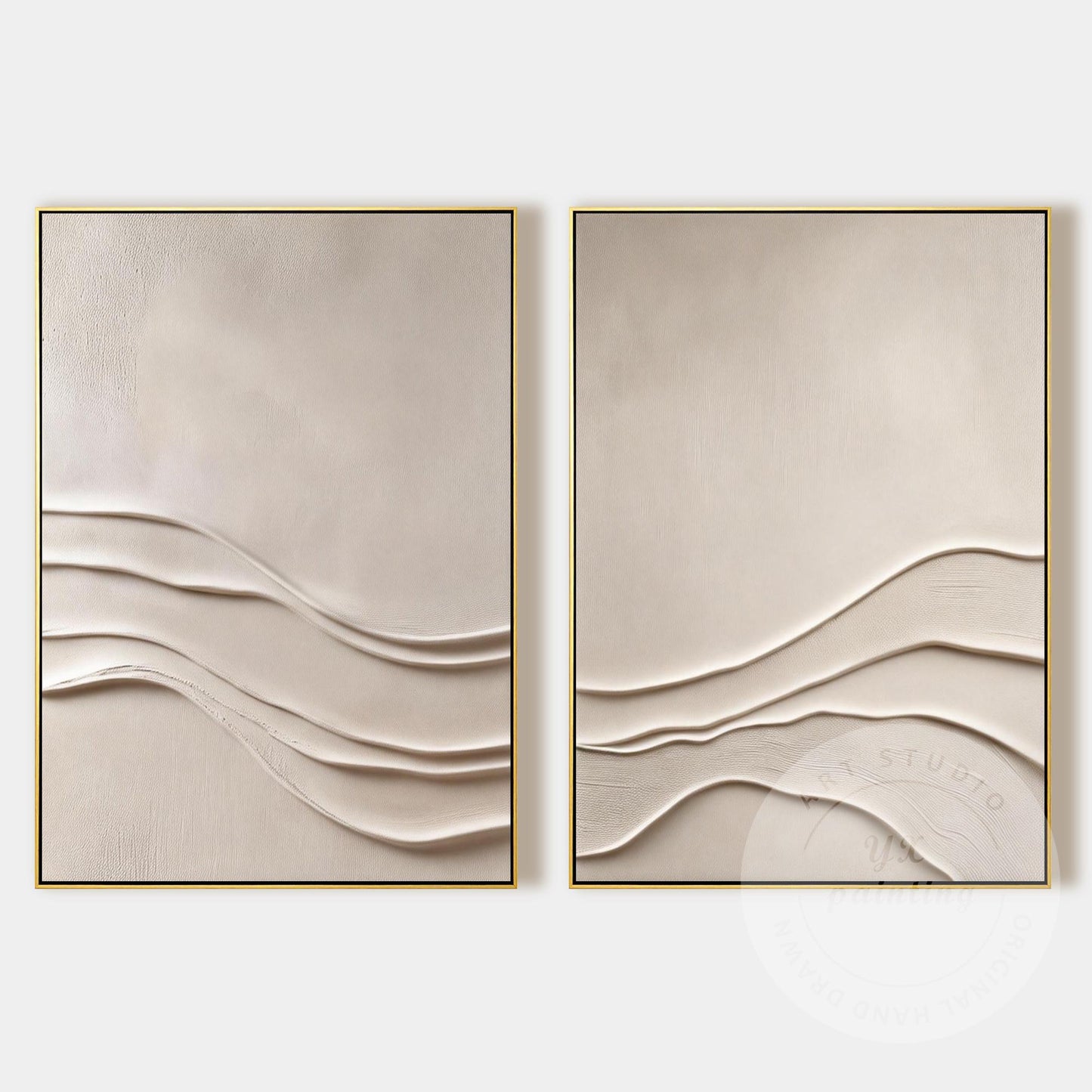 Minimalist Beige Textured Wall Art Set of 2, Abstract Plaster Canvas, Neutral Ja #10