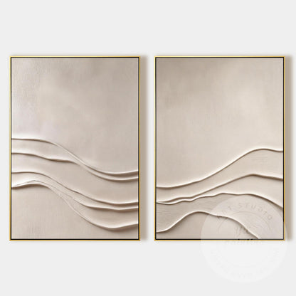 Minimalist Beige Textured Wall Art Set of 2, Abstract Plaster Canvas, Neutral Ja #10
