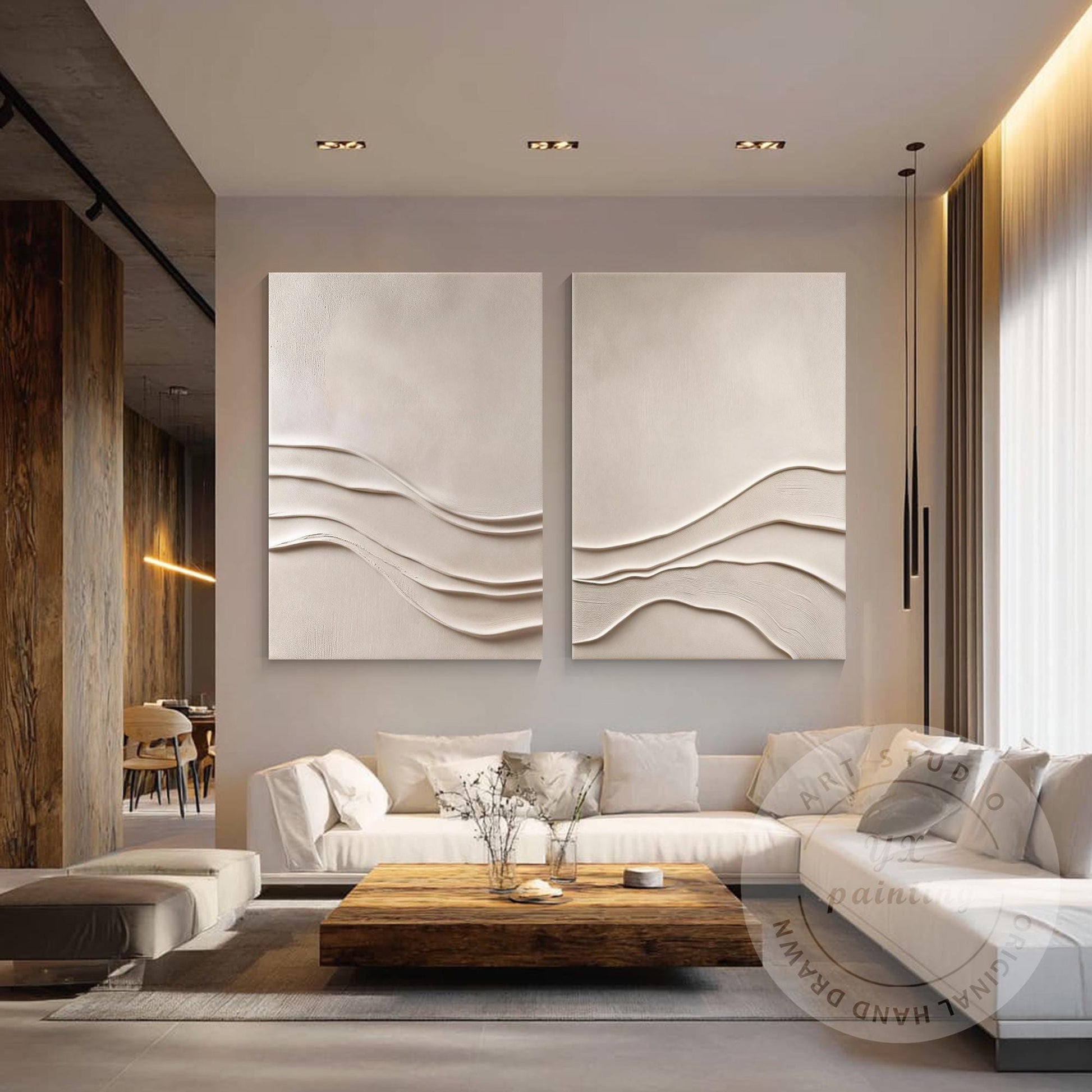 Minimalist Beige Textured Wall Art Set of 2, Abstract Plaster Canvas, Neutral Ja #1