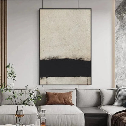 MINIMALIST BLACK AND WHITE LANDSCAPE: Textured Abstract Painting, Vertical Wall Art | Minimalist closeup, raised brushwork detail
