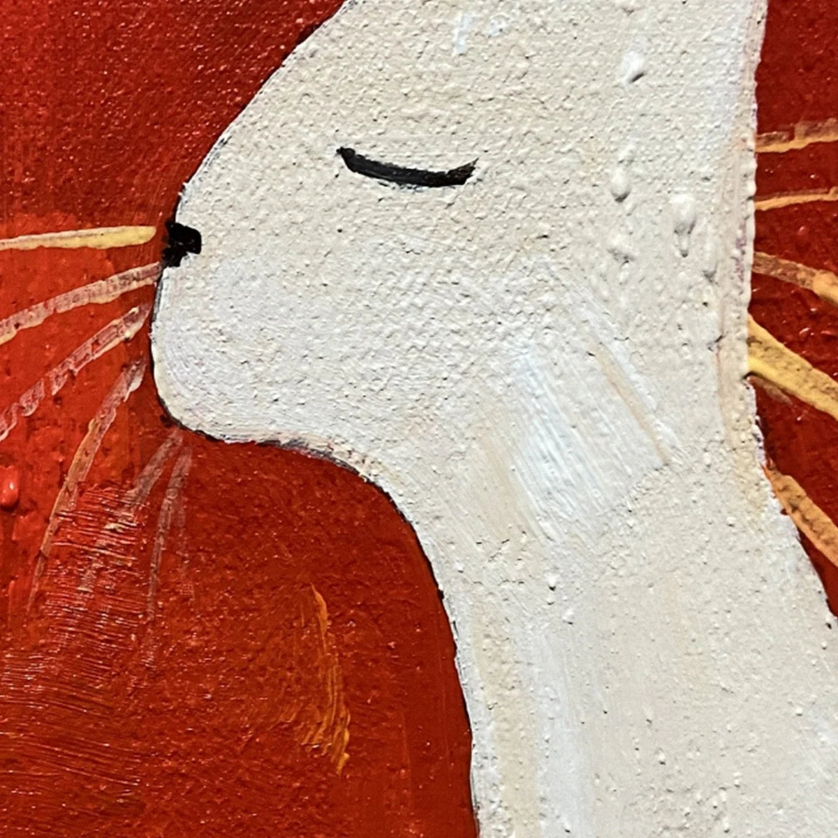 MINIMALIST CAT ON RED PANORAMIC: Cat Painting, Panoramic Wall Art, Minimalist Decor | rectangular format, hand-painted canvas edge