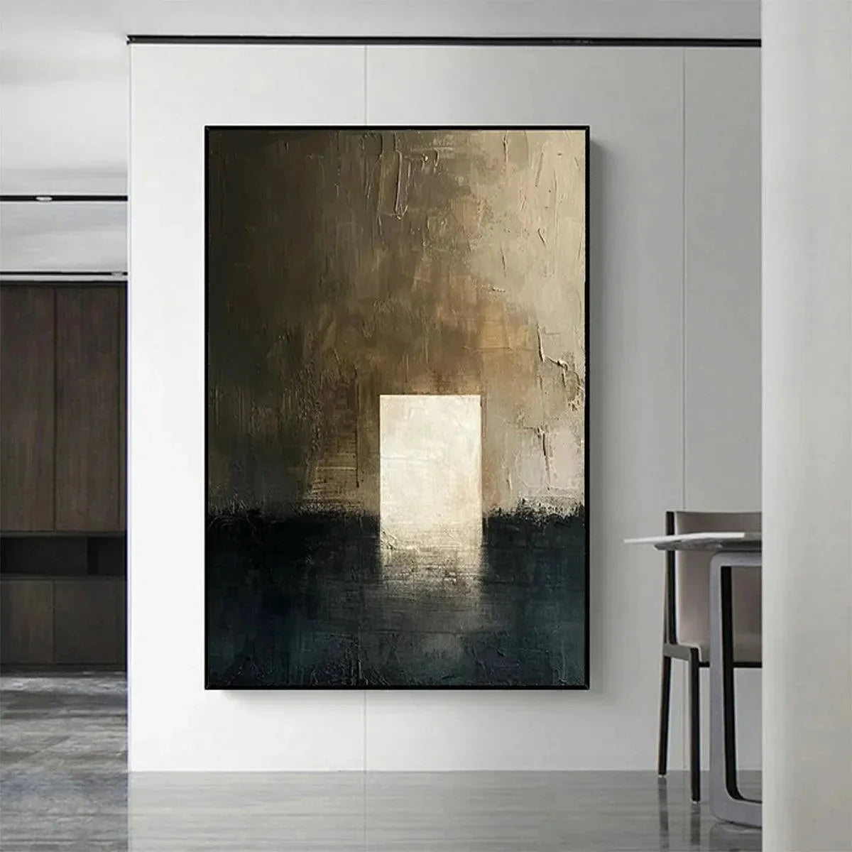 MINIMALIST DOORWAY: Textured Abstract Painting, Vertical Wall Art | Minimalist mood, soft natural light studio shot