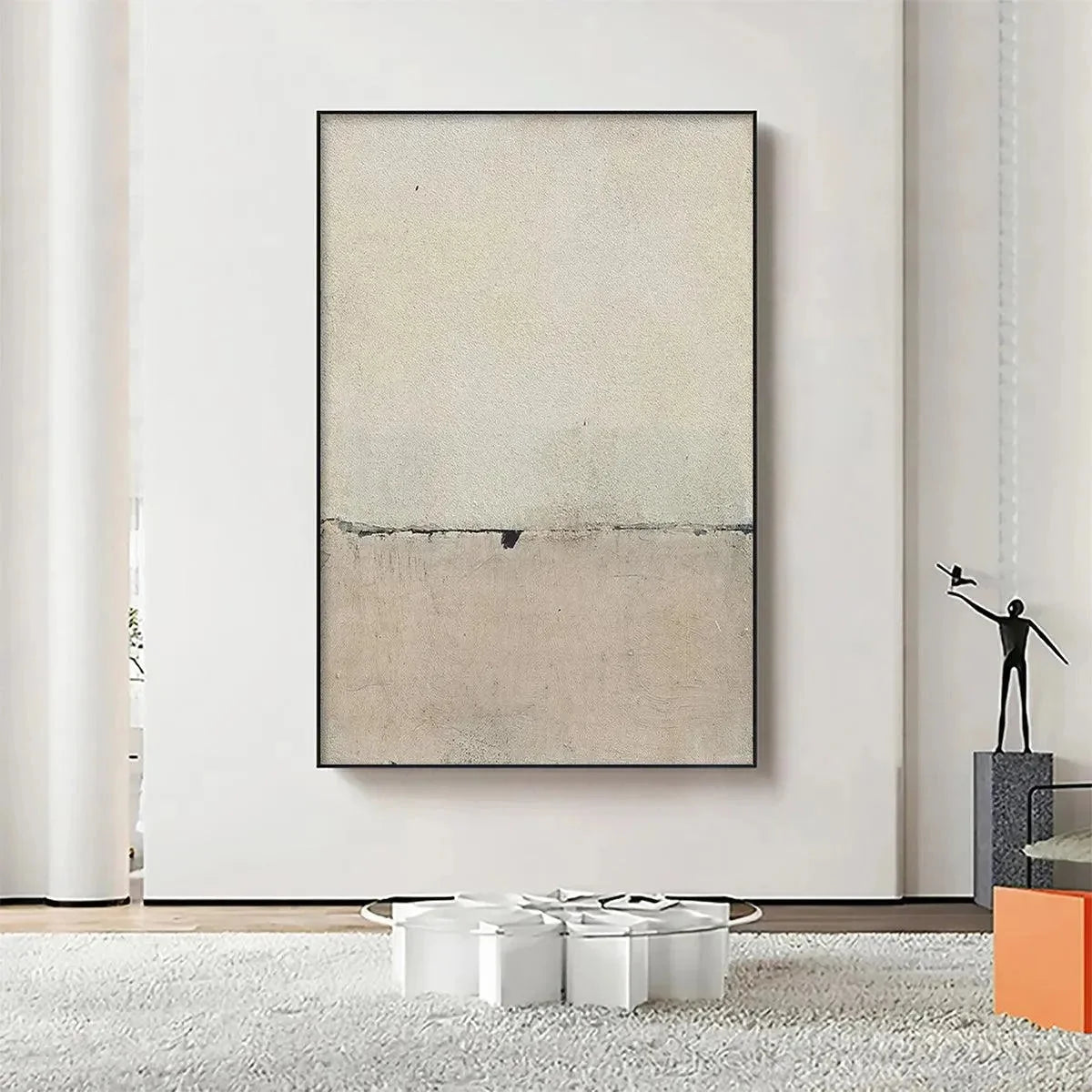 MINIMALIST EARTHSCAPE: Neutral Abstract Landscape Painting, Vertical Wall Art | Minimalist closeup, raised brushwork detail