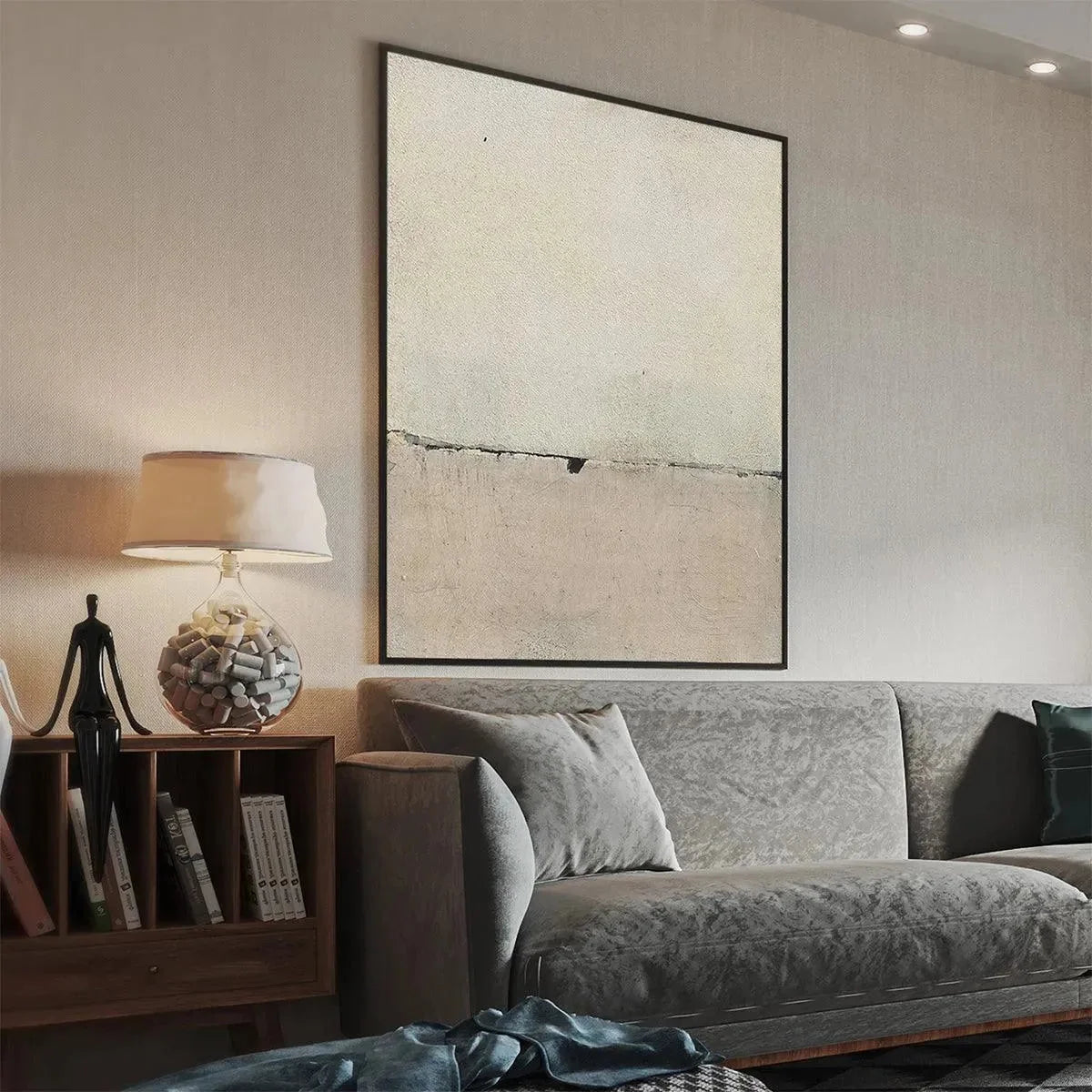 MINIMALIST EARTHSCAPE: Neutral Abstract Landscape Painting, Vertical Wall Art | rolled canvas, ready for custom framing