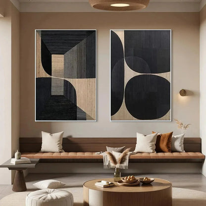 MINIMALIST GEOMETRIC DIPTYCH: Abstract Geometric Painting Set of 2, Square Wall Art | Minimalist closeup, raised brushwork detail